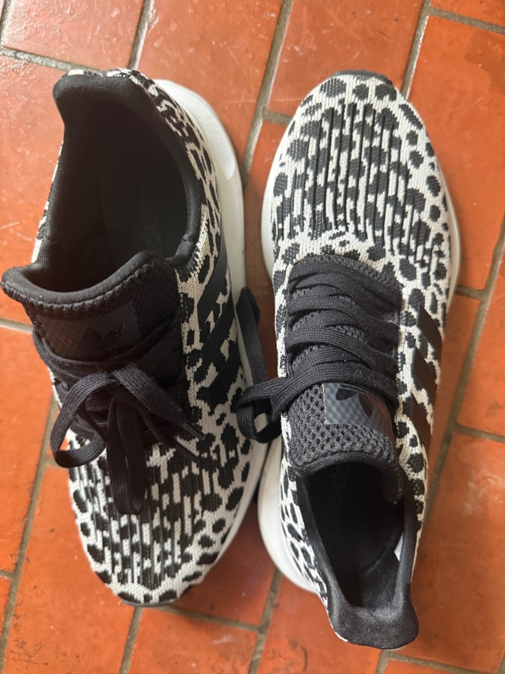 adidas Black & White Leopard-Print Knit Sneakers, new - Picture 2 of 5